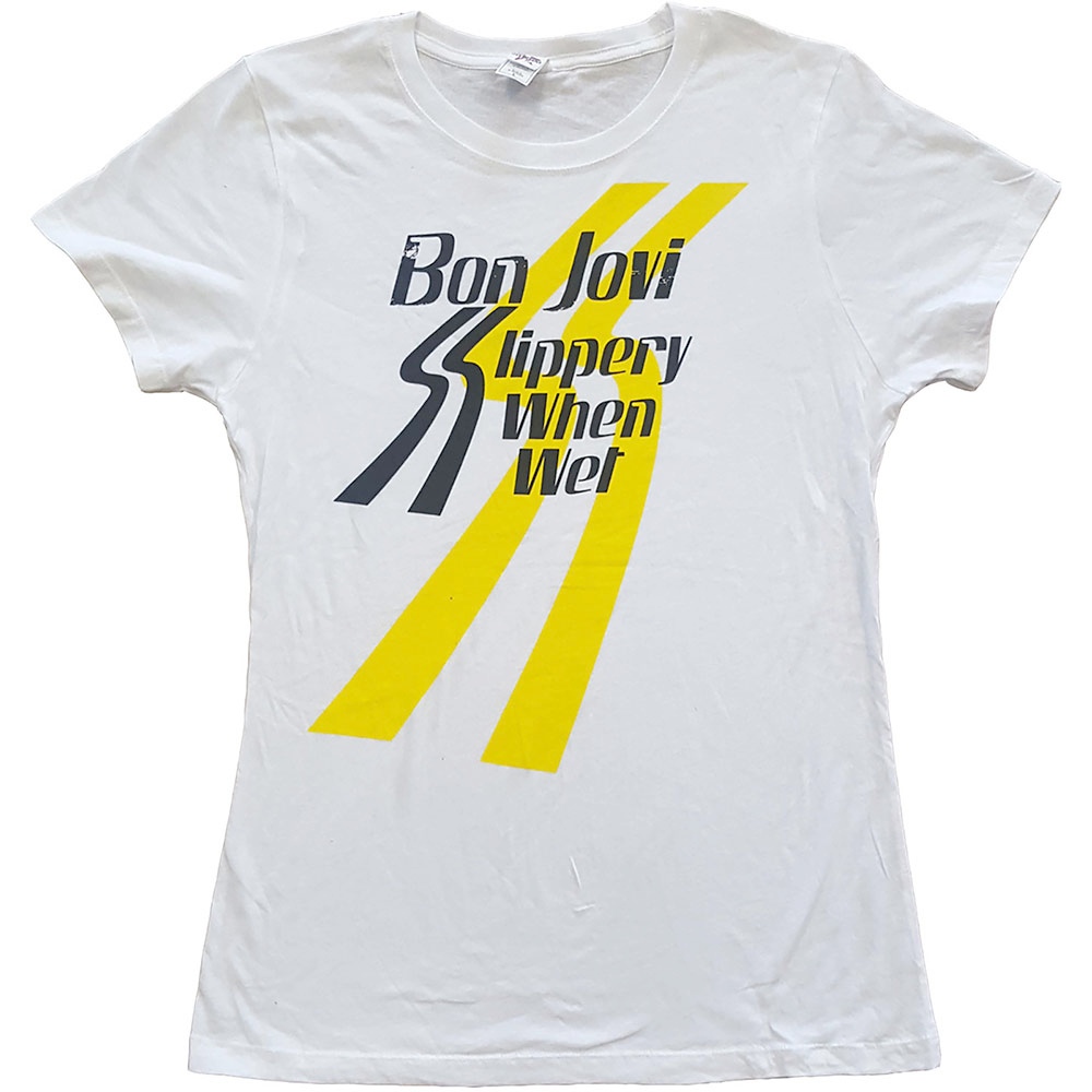 Bon Jovi - Slippery When Wet Dames Tshirt - Wit